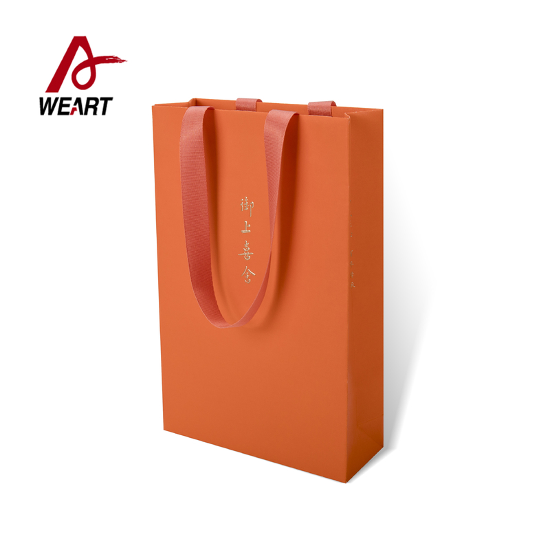 Orange Color Fancy Paper Material Custom Printed Reusable Shopping Bags