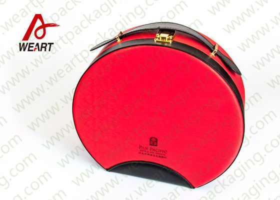 Caja redonda roja modificada para requisitos particulares del organizador del maquillaje, bolso cosmético de la bolsa de la manija de cuero