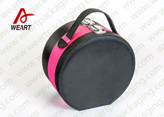 Organizador cosmético redondo del maquillaje de la caja de papel del negro y del rosa con el diámetro del espejo los 25cm